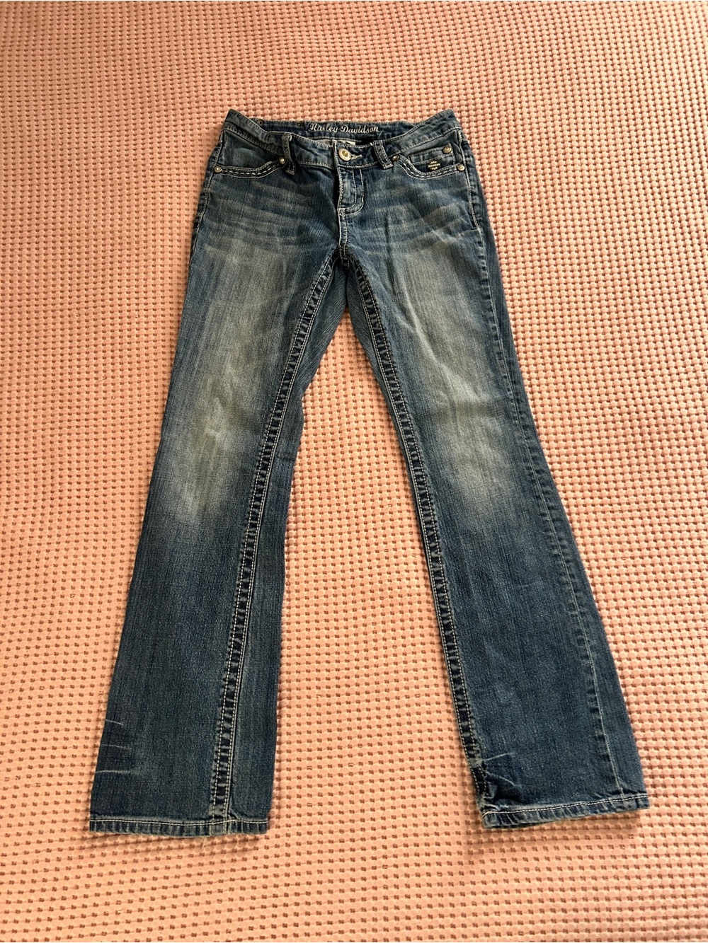 Harley-Davidson Women's Low Rise Faded Blue Flare Jeans